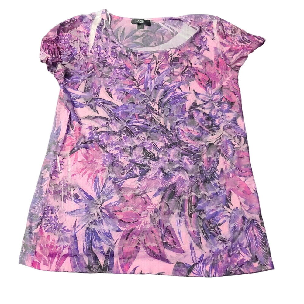 AGB Womens T-Shirt Multicolor Size Medium Polyester Blend Stretch Pullover